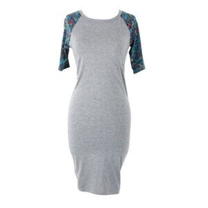 LuLaRoe Sz XXS Gray Teal Pink Multi Polyester Spandex Bodycon Dress